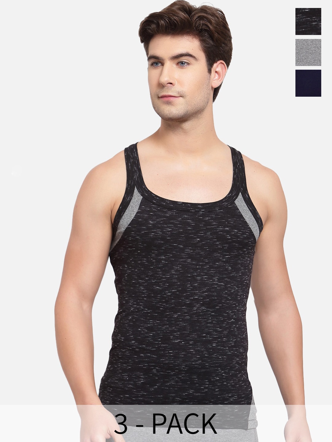 

SPORTO Pack Of 3 Pure Cotton Gym Vest, Grey