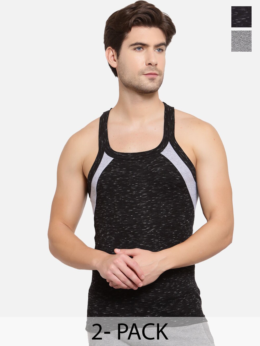 

SPORTO Pack Of 2 Pure Cotton Gym Vest, Black