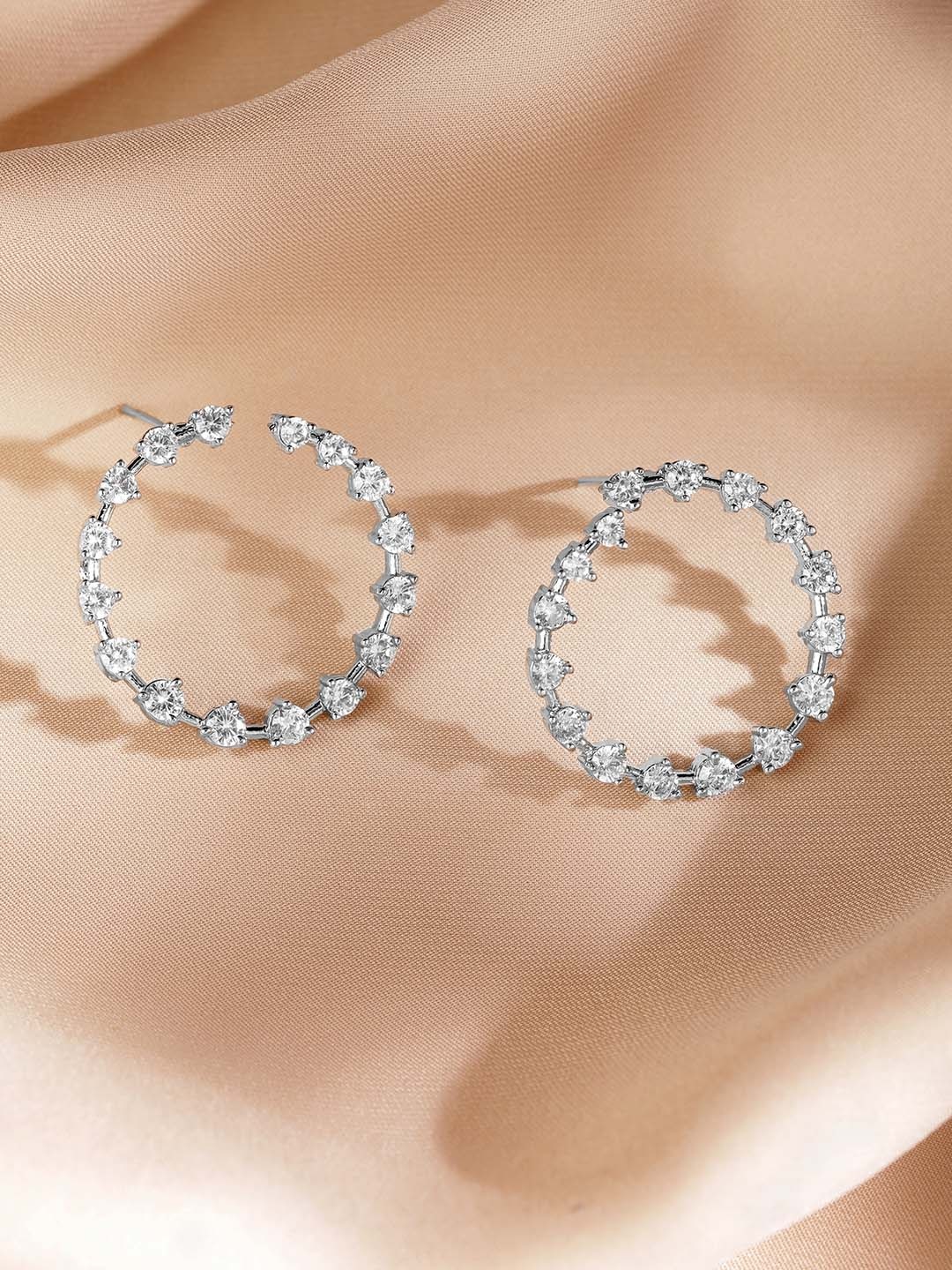 

Rubans Rhodium-Plated Zircon Circular Studs Earrings, Silver
