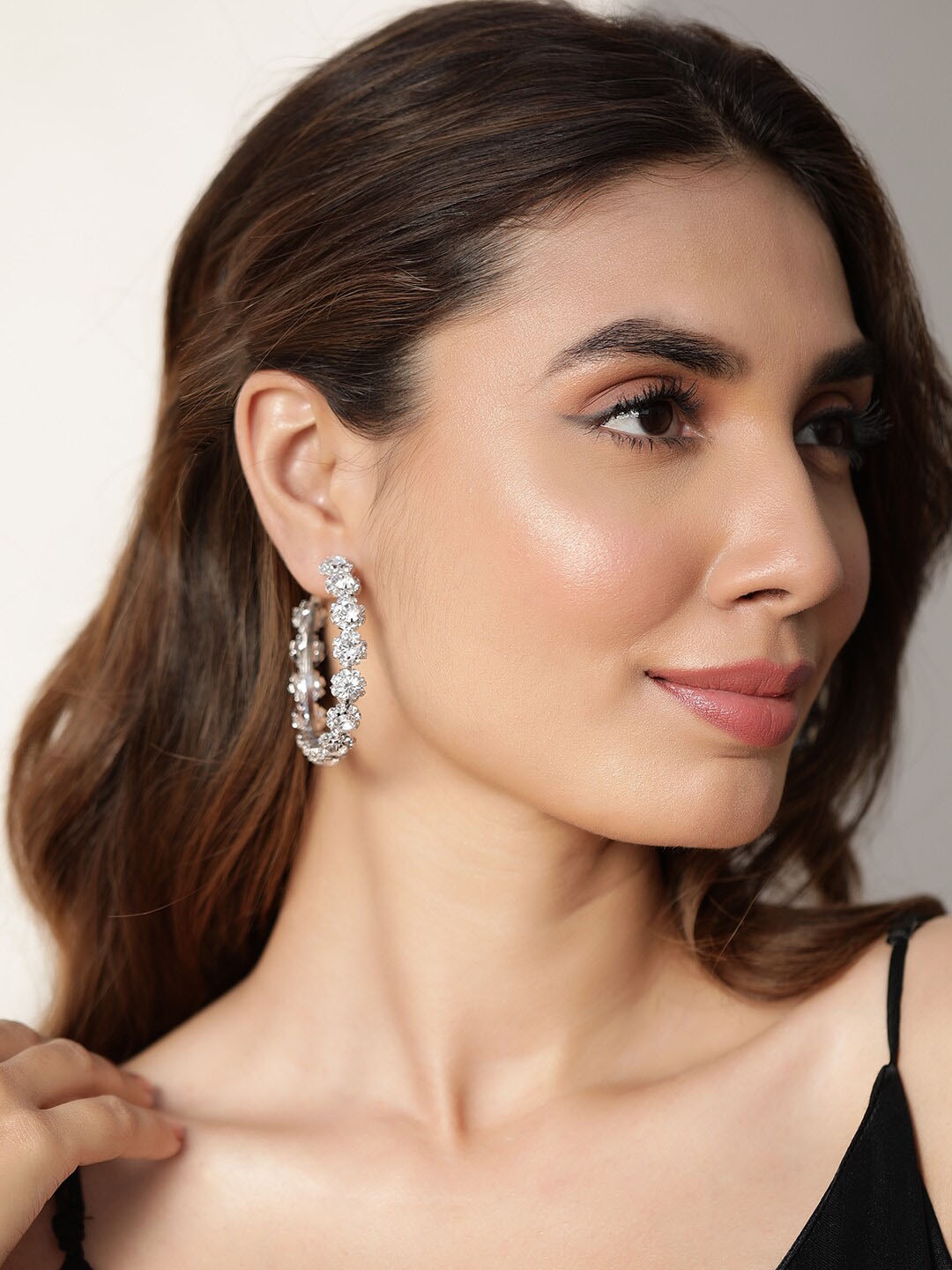 

Rubans Rhodium-Plated Zircon Circular Hoop Earrings, Silver