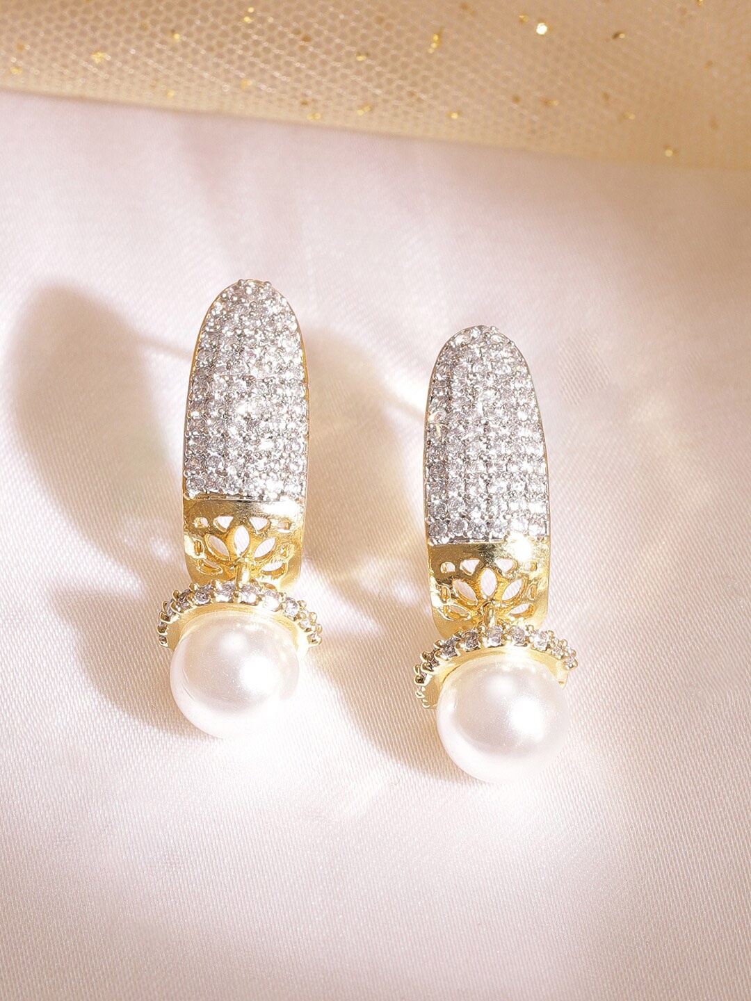

Rubans 22K Gold-Plated Teardrop Shaped Cubic Zirconia Drop Earrings