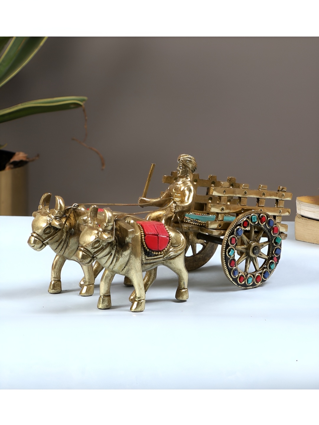 

Two Moustaches Gold Toned Figurine Brass Showpiece, Beige