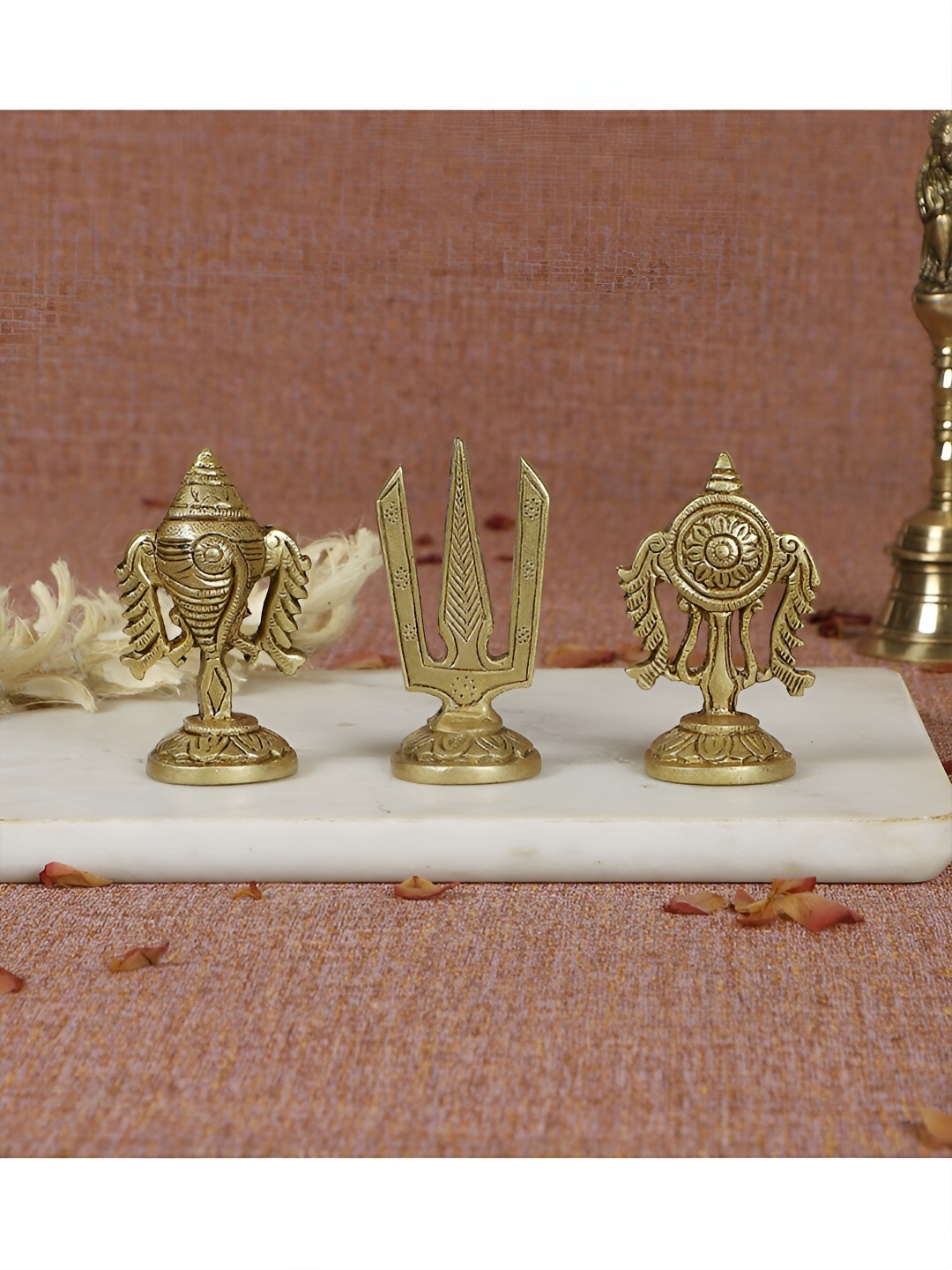 

Two Moustaches Gold-Toned 3 Pieces Brass Religious Idol Showpiece