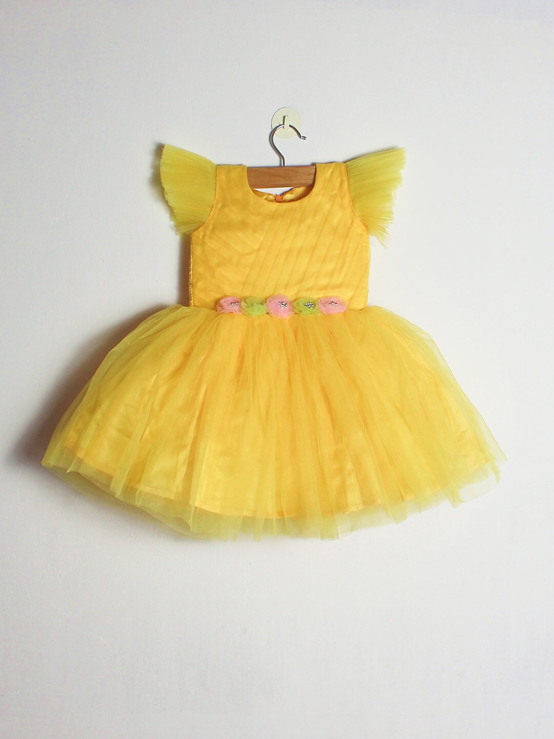 

BAESD Girls Flutter Sleeves Net Fit & Flare Dress, Yellow