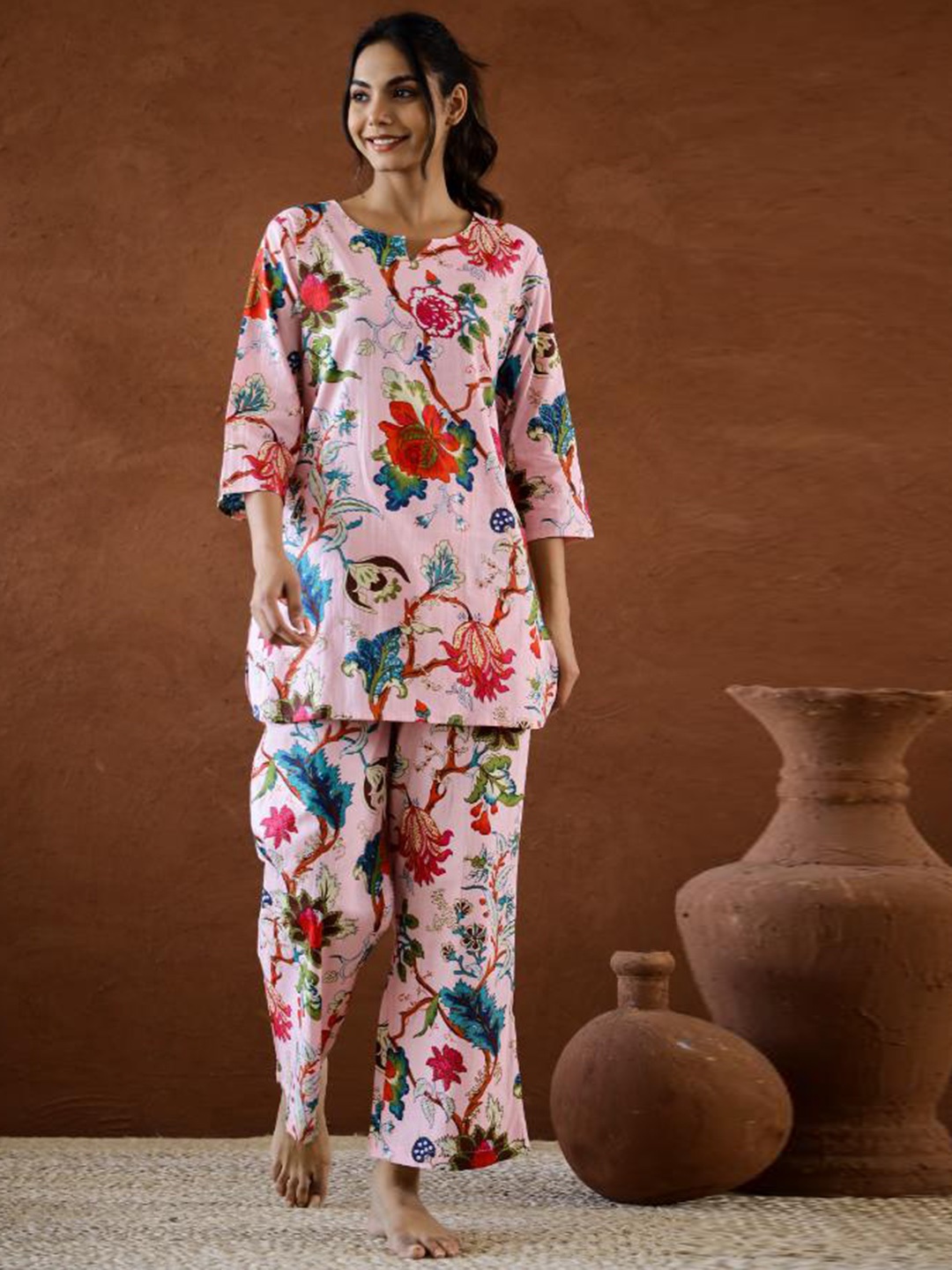 

FLAVIA CREATION Printed Pure Cotton Night Suit, Pink