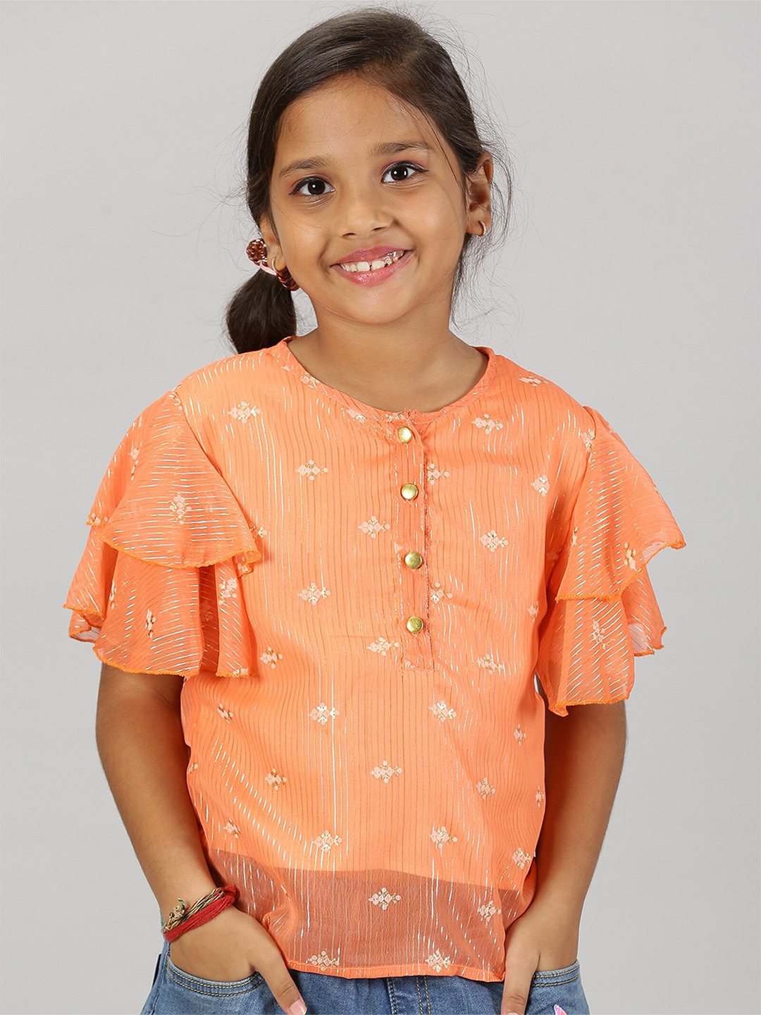 

KiddoPanti Floral Printed Flutter Sleeve Top, Coral