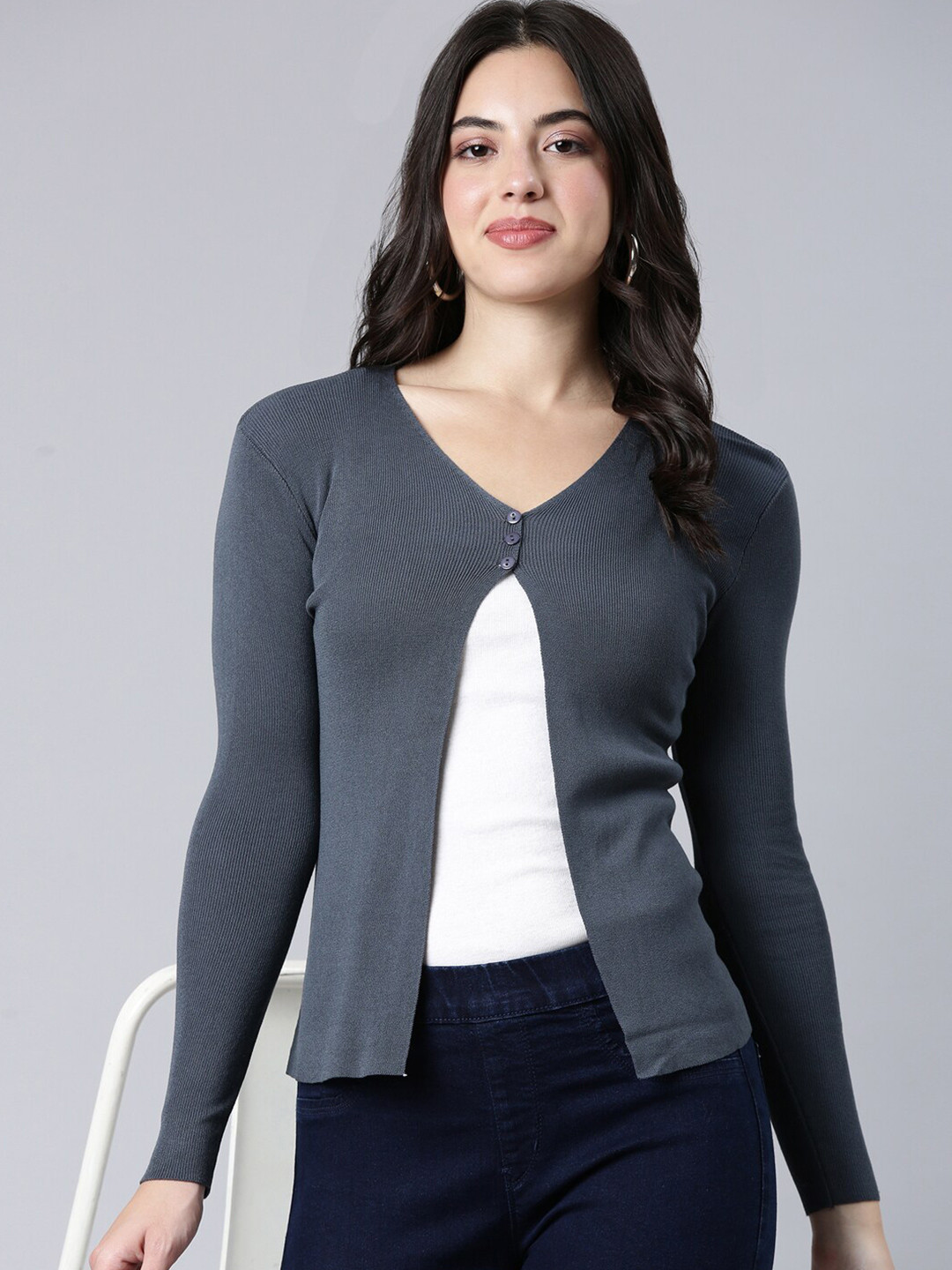 

SHOWOFF Acrylic Button Shrug, Grey
