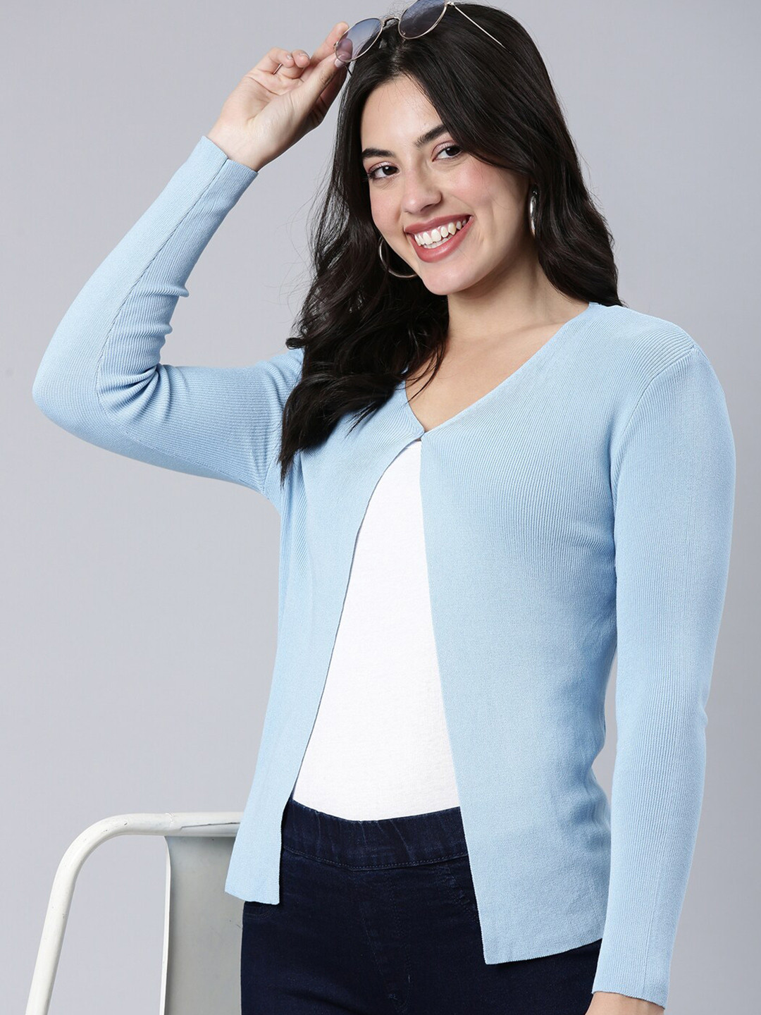 

SHOWOFF Acrylic Button Shrug, Blue