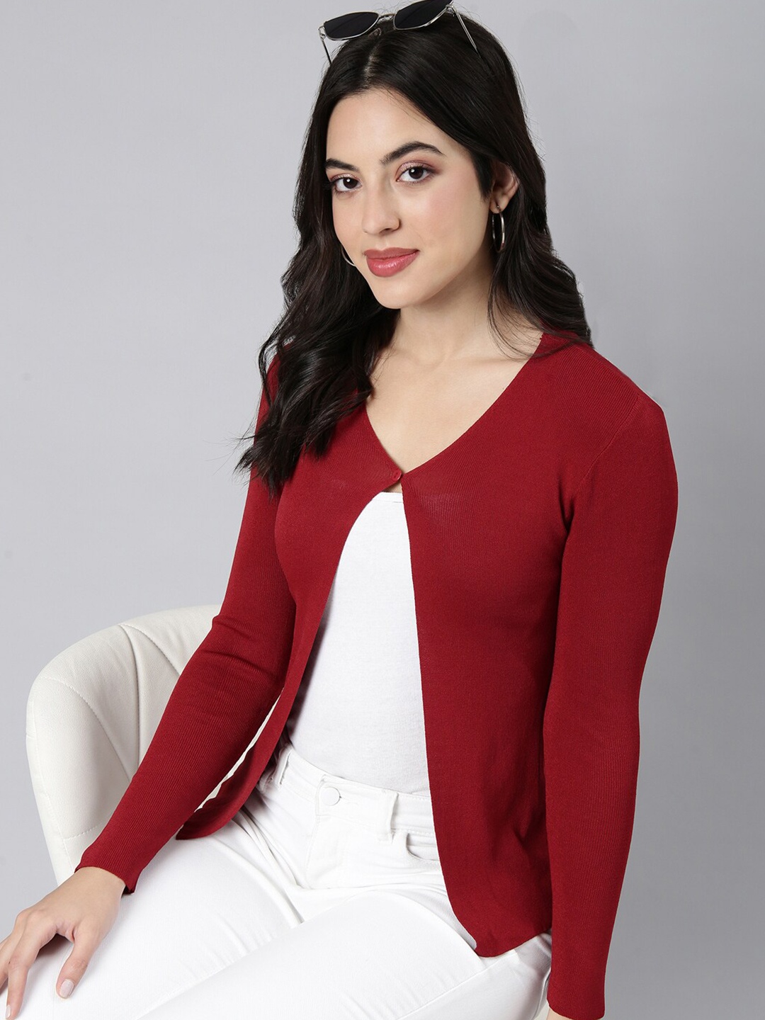 

SHOWOFF Acrylic Button Shrug, Maroon