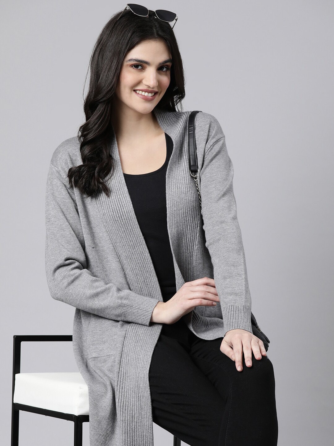 

SHOWOFF Longline Acrylic Lapel Shrug, Grey