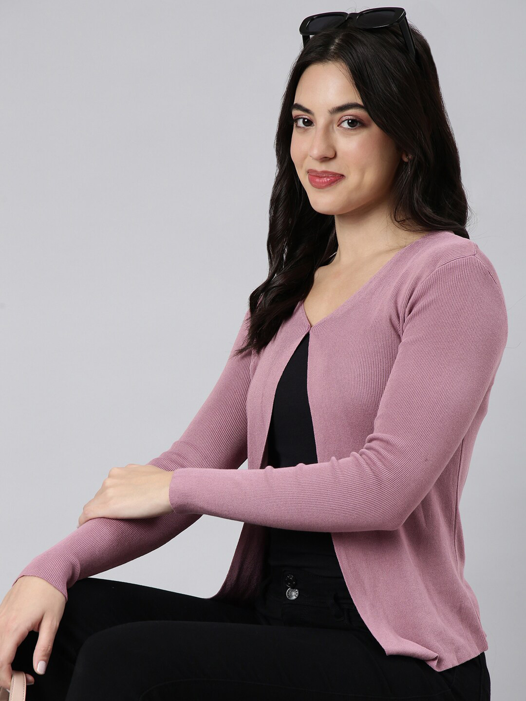 

SHOWOFF Acrylic Button Shrug, Lavender