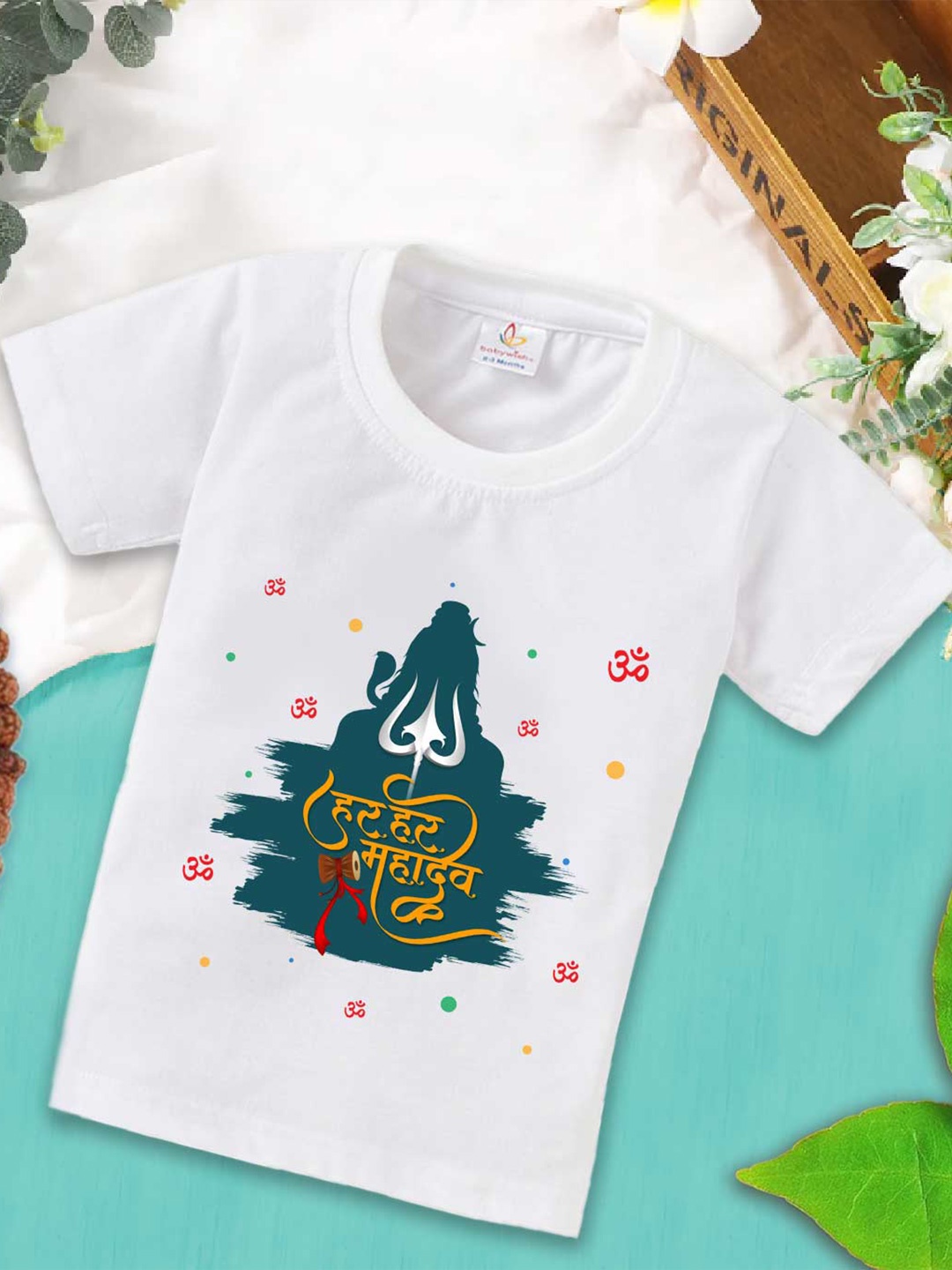 Babywish Kids Mahashivratri Printed Cotton T-shirt, White