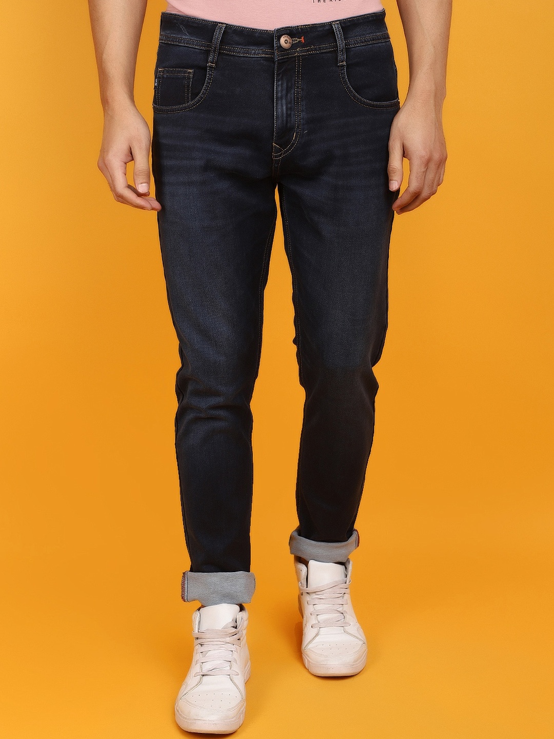 

V-Mart Men Slim Fit Mid-Rise Knitted Light Fade Cotton Jeans, Blue