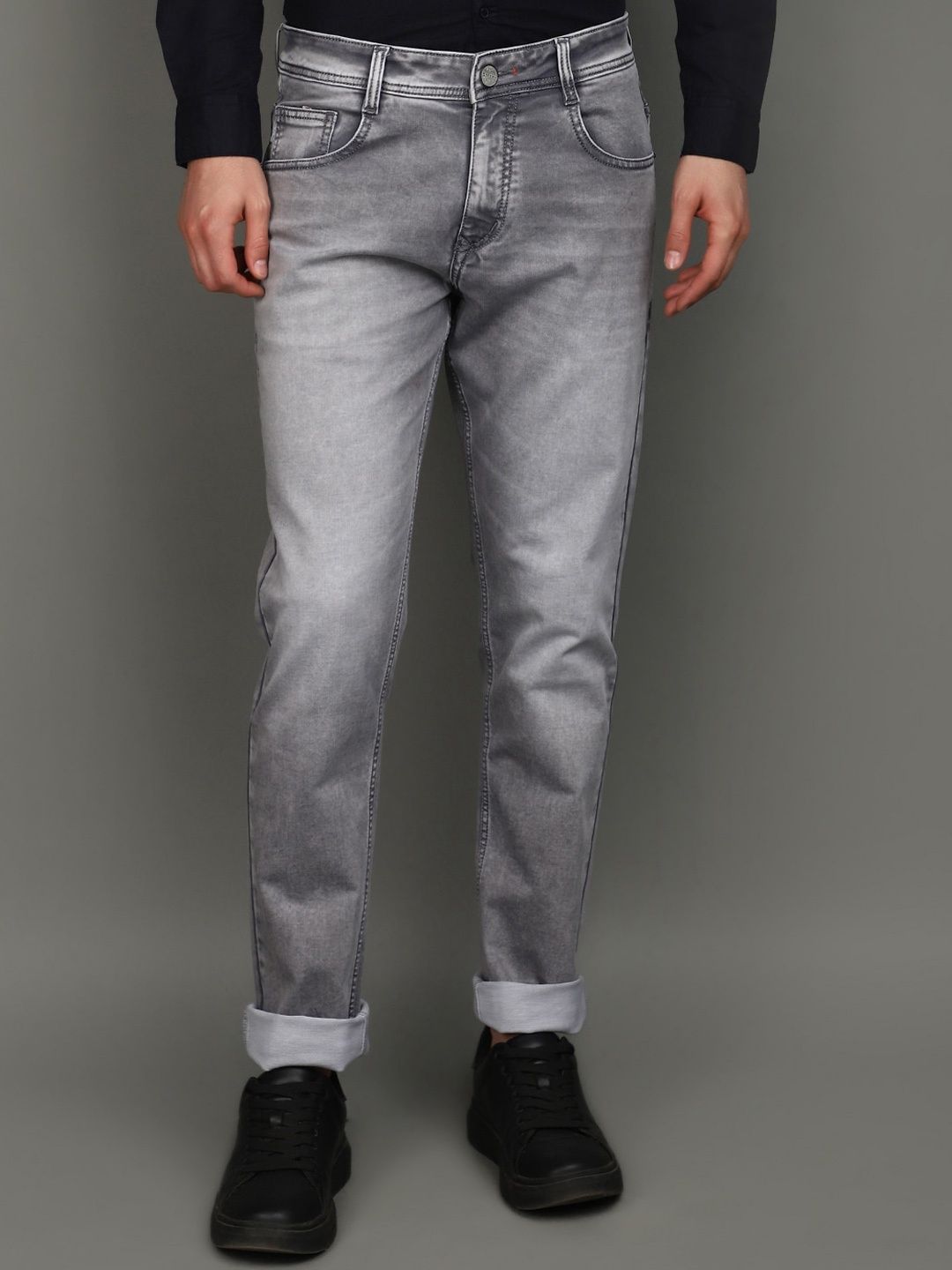 

V-Mart Men Slim Fit Heavy Fade Mid-Rise Knitted Cotton Jeans, Grey