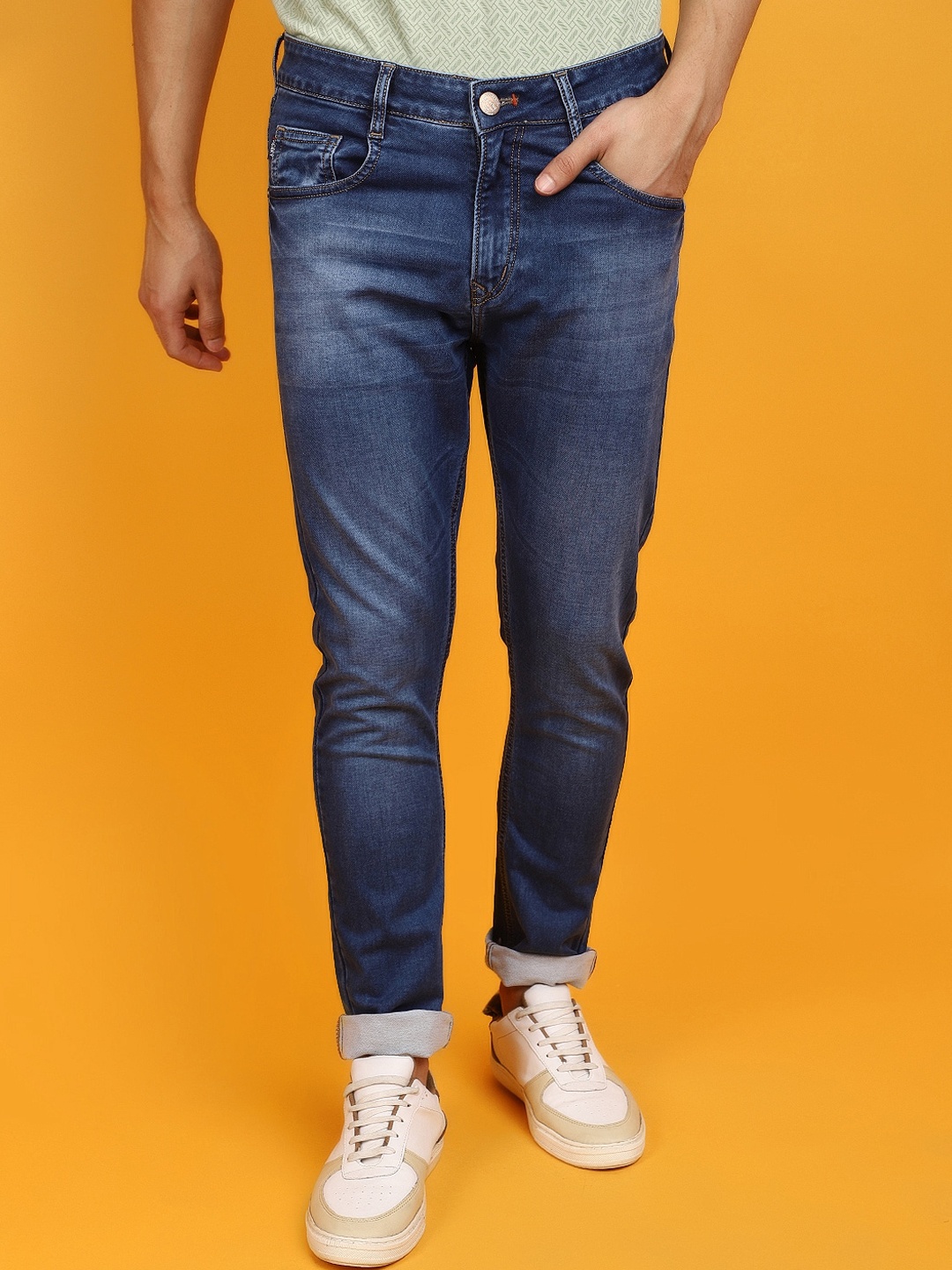 

V-Mart Men Slim Fit Mid-Rise Denim Cotton Jeans, Blue