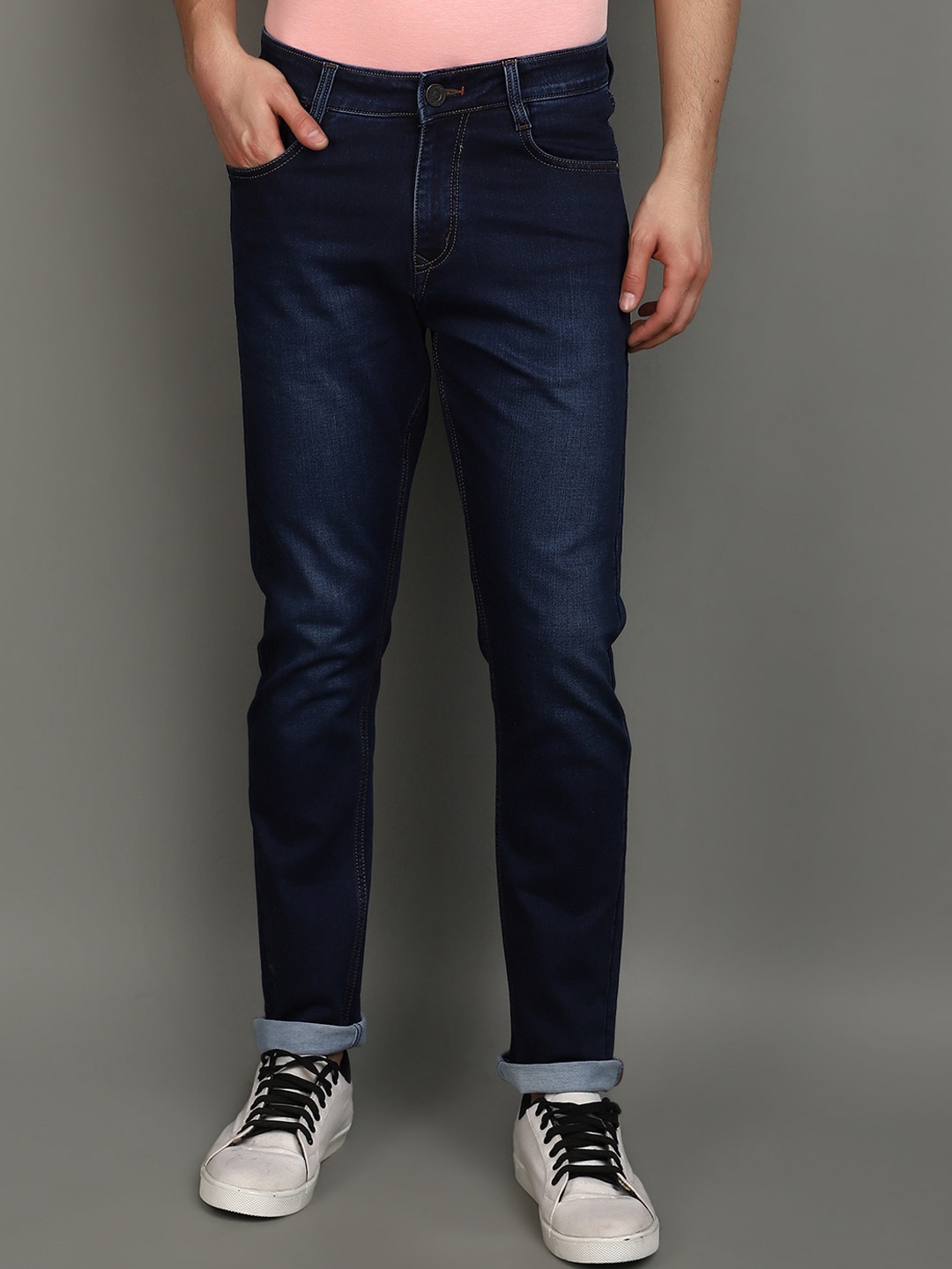 

V-Mart Men Slim Fit Light Fade Mid-Rise Denim Cotton Jeans, Blue