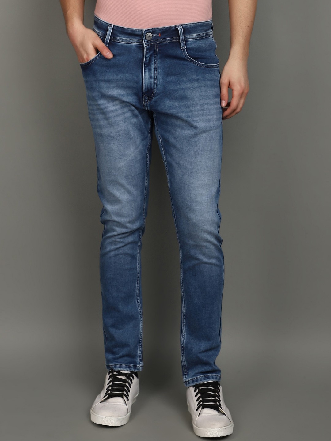 

V-Mart Men Slim Fit Clean Look Heavy Fade Knitted Cotton Jeans, Blue