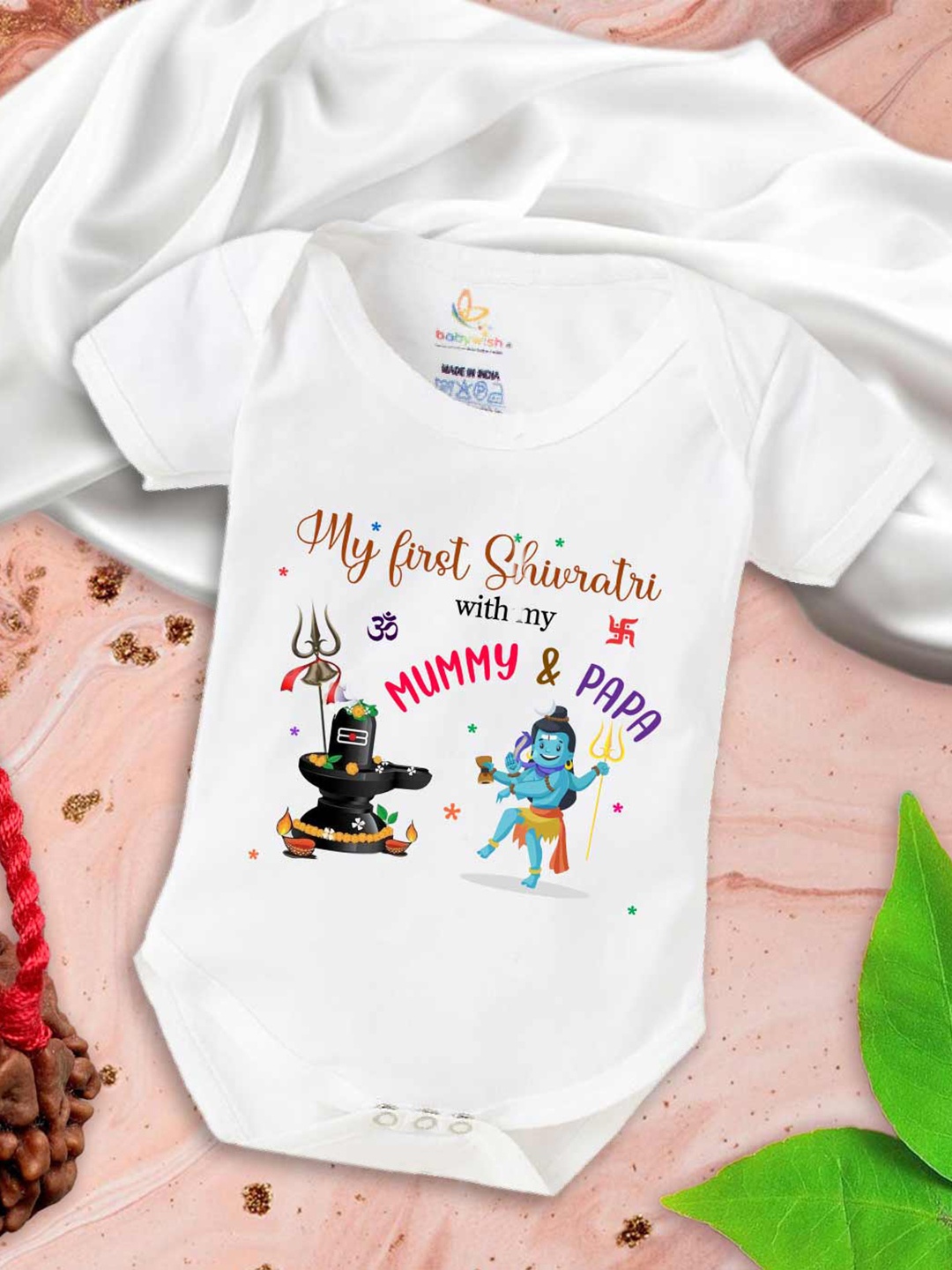 

Babywish Infants Mahashivratri Printed Cotton Bodysuits, White