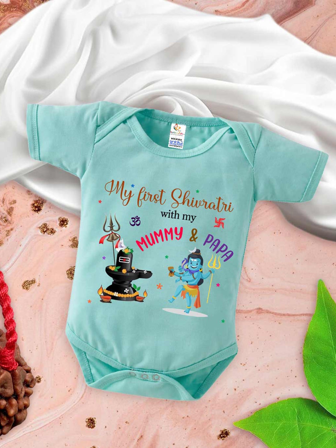 

Babywish Infants Printed Cotton Mahashivratri Special Bodysuit, Sea green