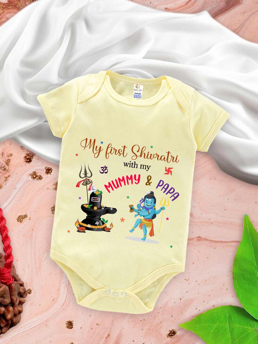 

Babywish Infants Printed Cotton Mahashivratri Special Bodysuit, Yellow