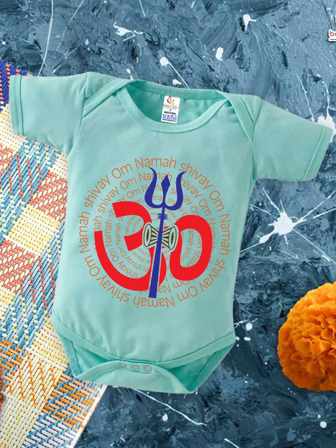

Babywish Infants Mahashivratri Printed Cotton Bodysuits, Sea green