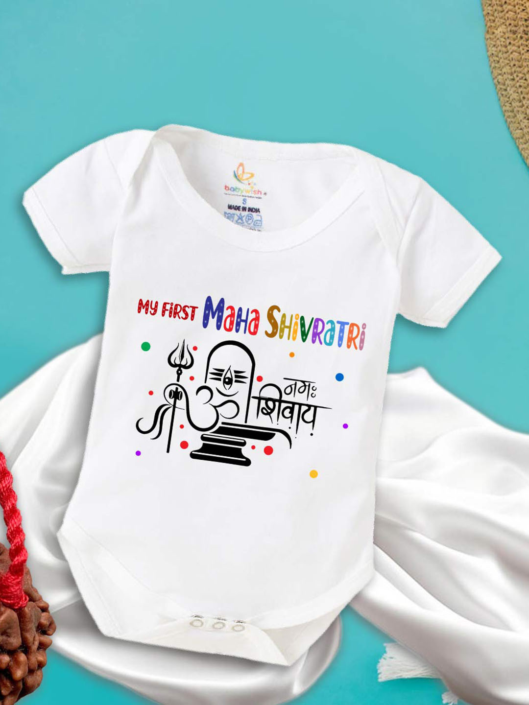 

Babywish Infants Mahashivratri Printed Cotton Bodysuits, White
