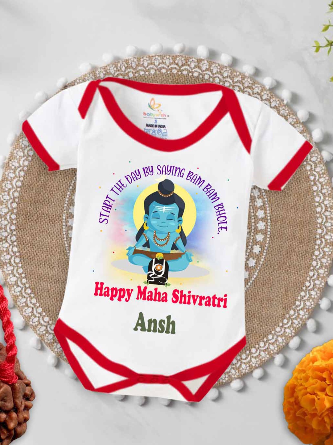 

Babywish Infants Mahashivratri Printed Cotton Bodysuits, White