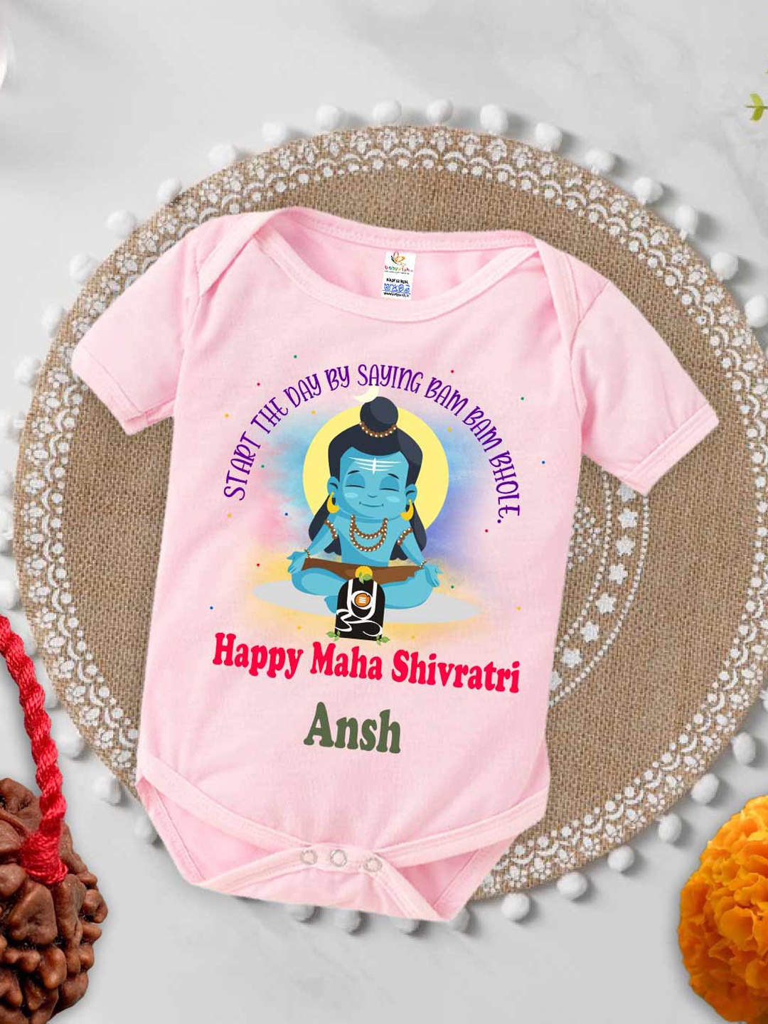 

Babywish Infants Printed Cotton Mahashivratri Special Bodysuit, Pink