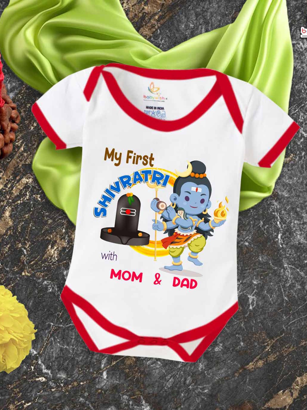 

Babywish Infants Mahashivratri Printed Cotton Bodysuits, White
