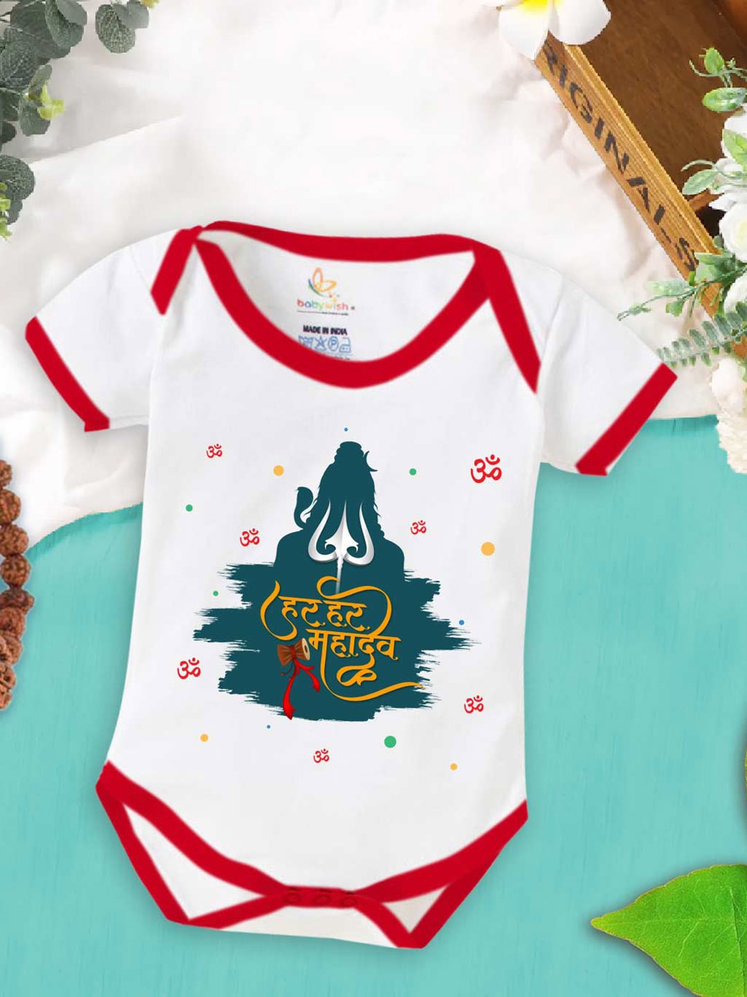 

Babywish Infants Mahashivratri Printed Cotton Bodysuits, Red