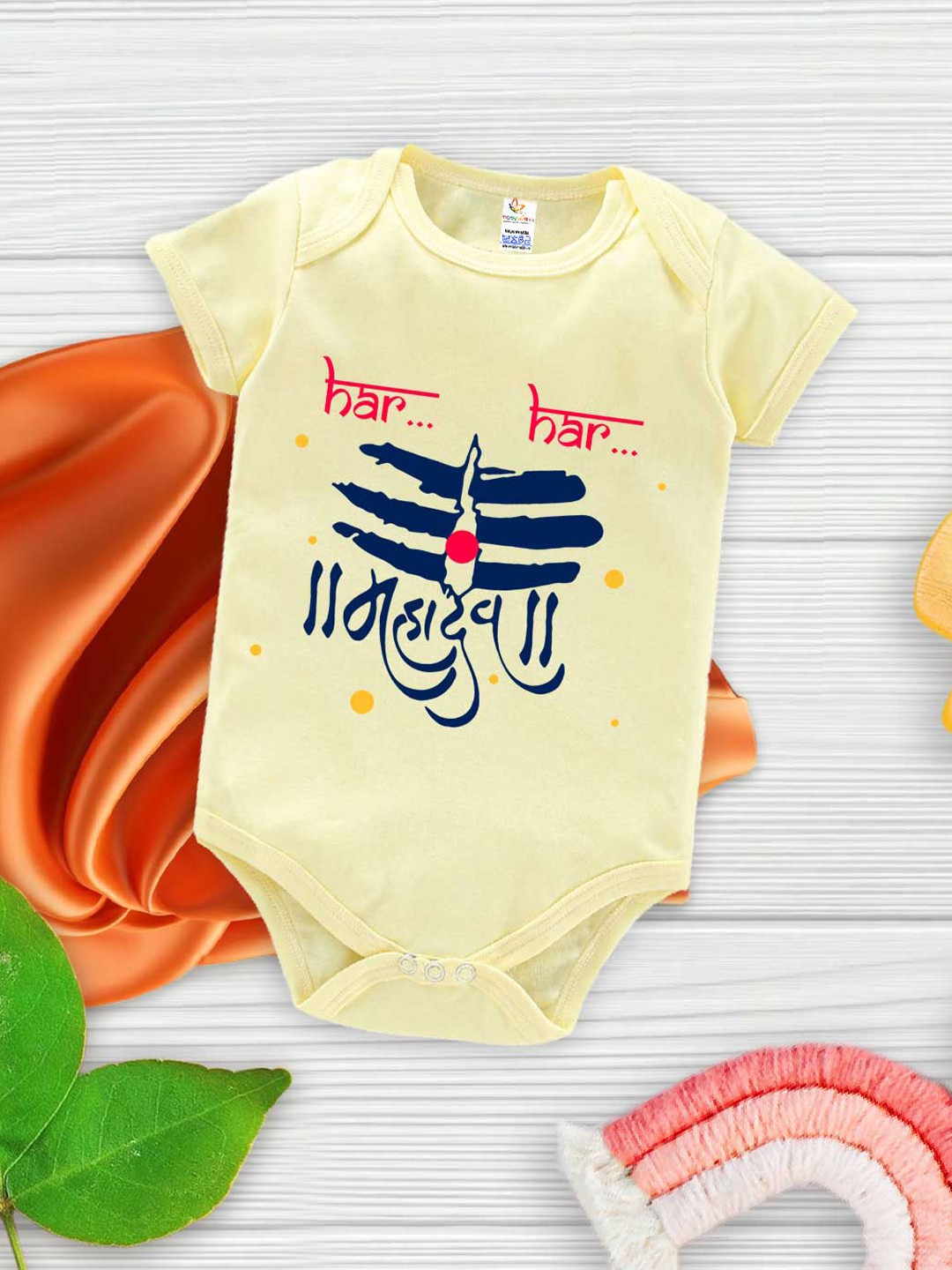 

Babywish Infants Mahashivratri Printed Cotton Bodysuits, Yellow
