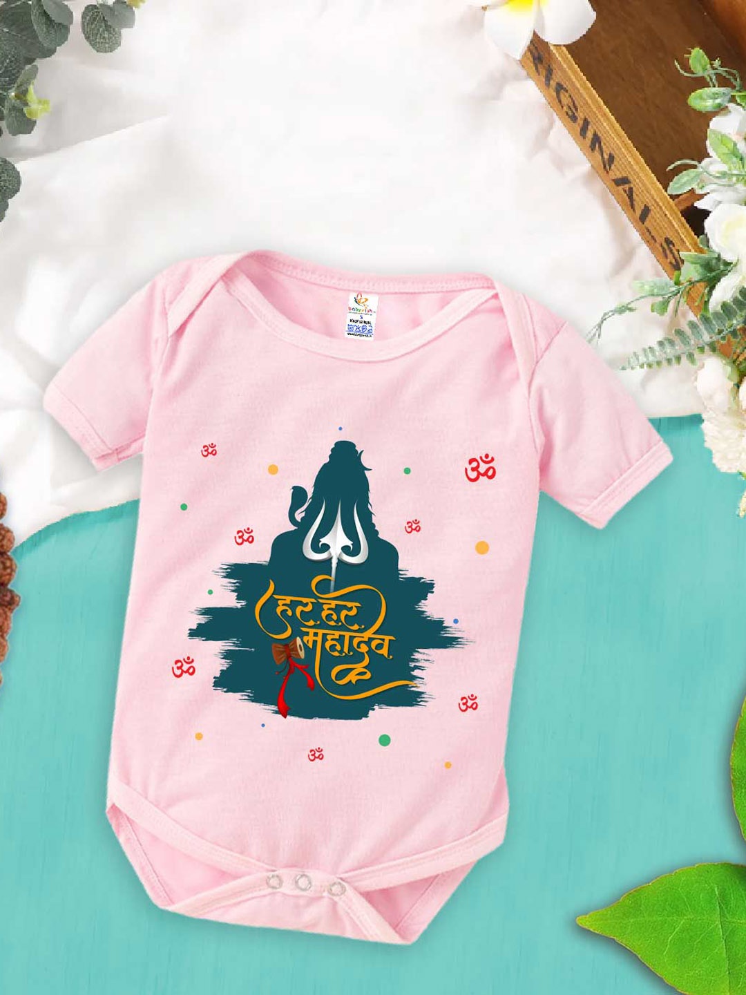 

Babywish Infants Mahashivratri Printed Cotton Bodysuits, Pink