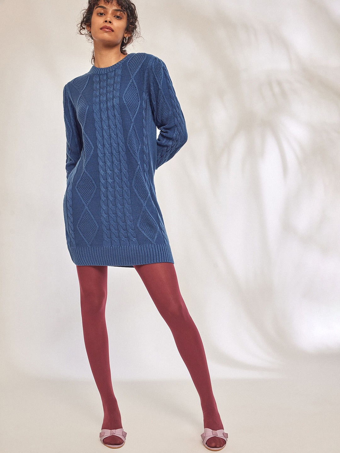 

The Label Life Round Neck Long Sleeves Sheath Mini Dress, Blue
