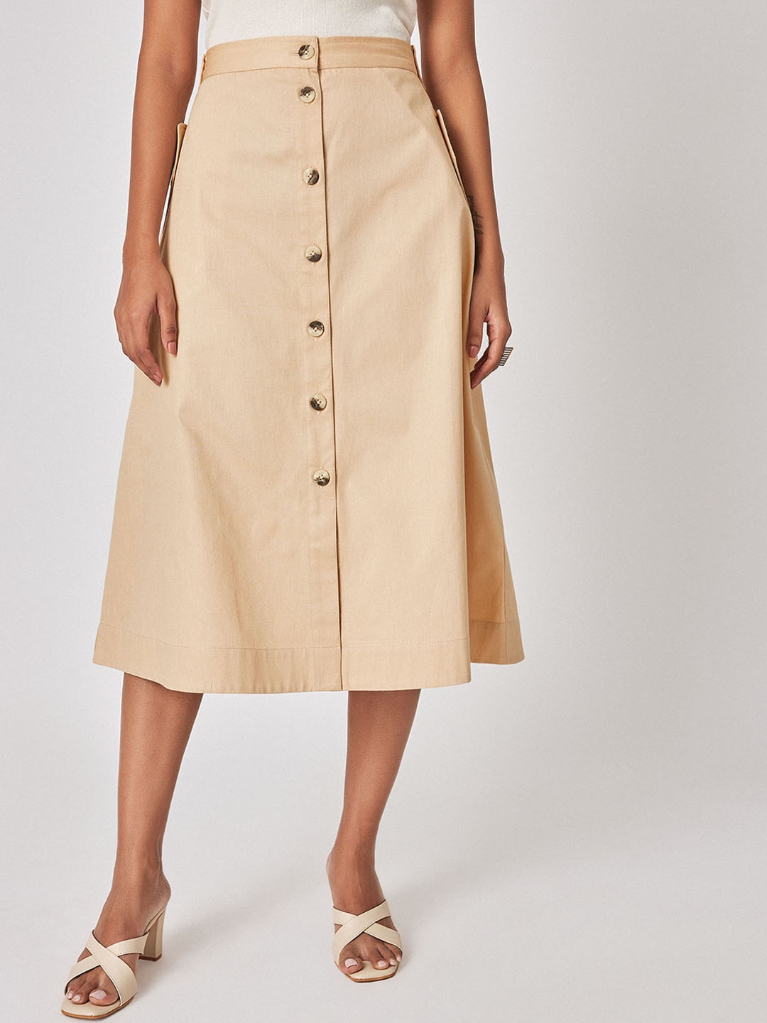 

The Label Life A-Line Midi Skirts, Beige