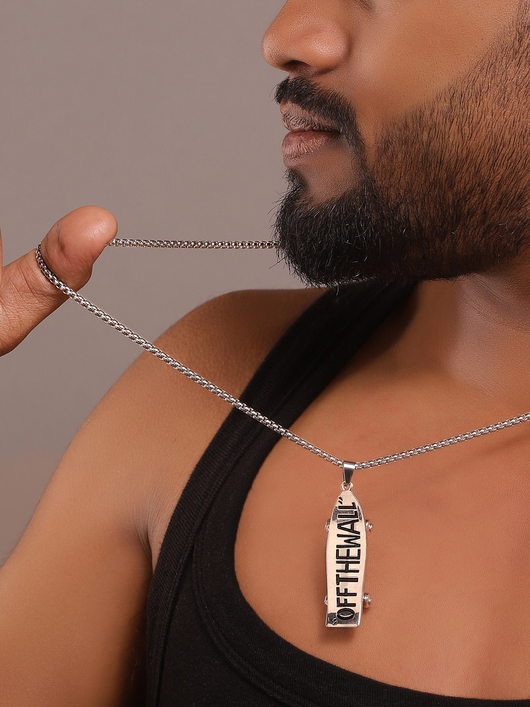 

The Roadster Lifestyle Co. Men Square Pendant with Chain, Silver