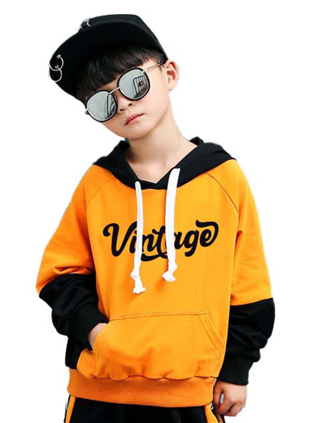 

BAESD Boys Printed Full Sleeve Cotton Hooded T-shirt, Orange