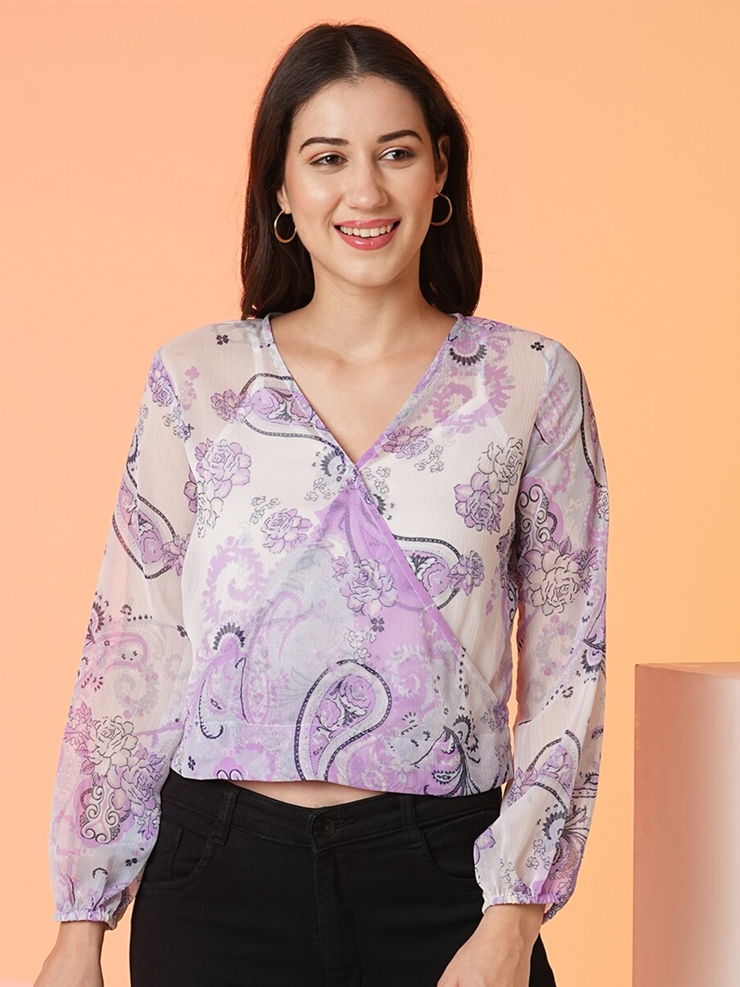 

Globus Wrap Neck Full Sleeve Top, Lavender