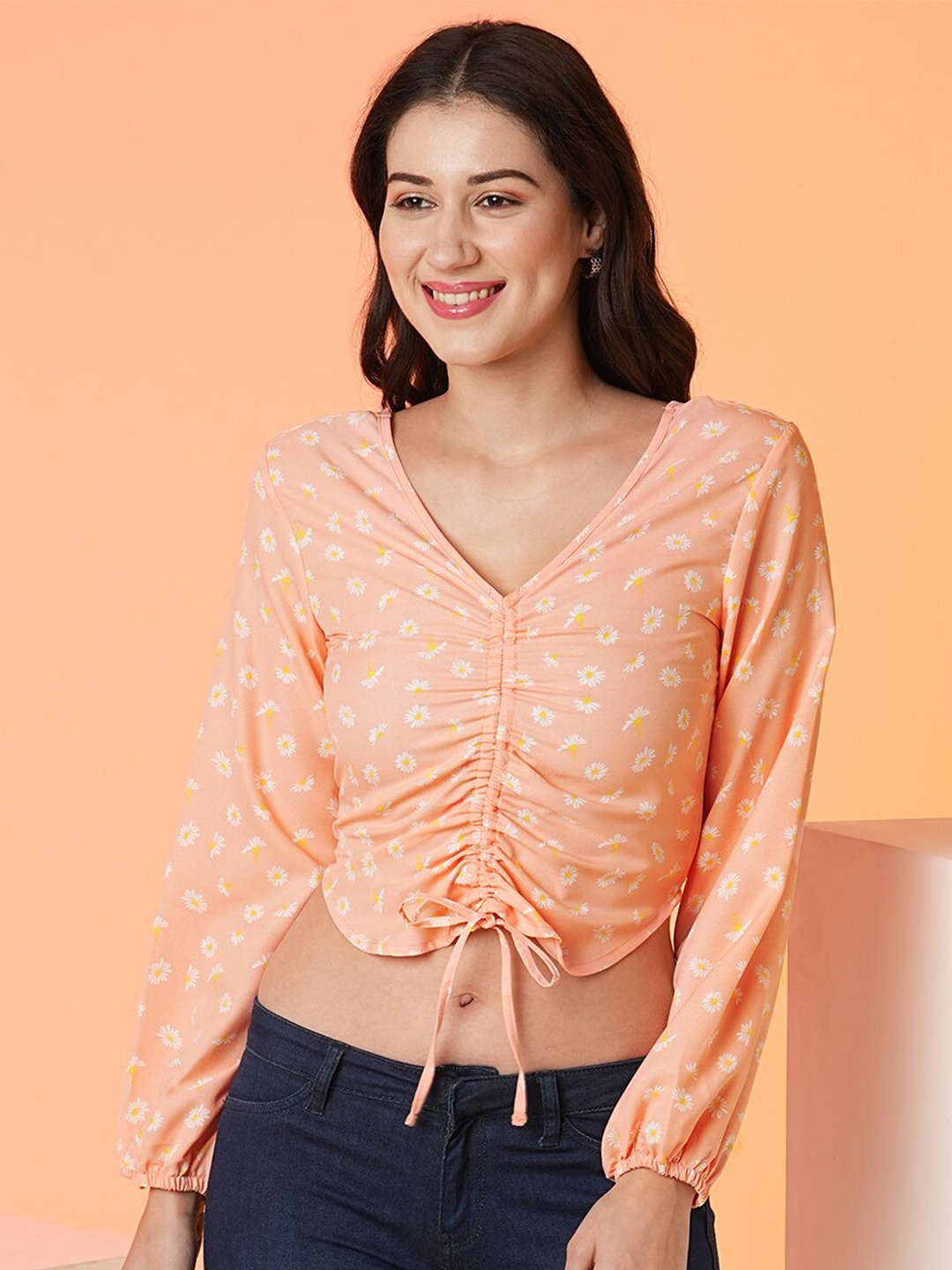 

Globus V-Neck Full Sleeves Top, Peach