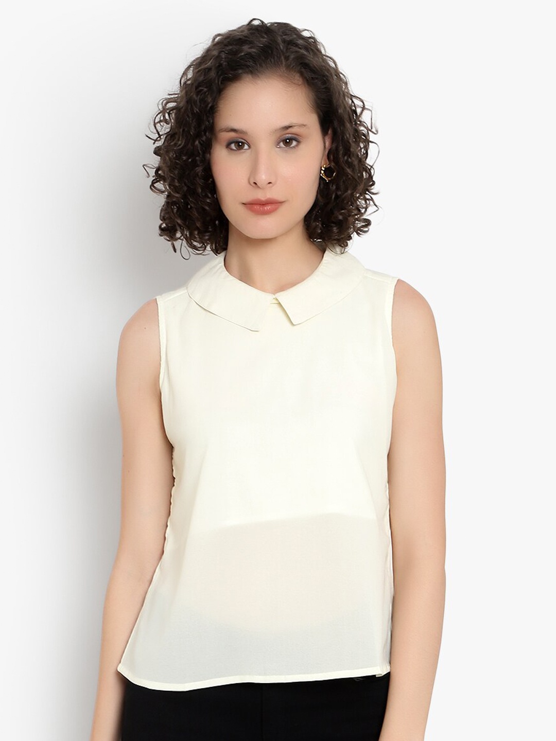 

Indietoga Sheer Peter Pan Collar Sleeveless Top, Off white