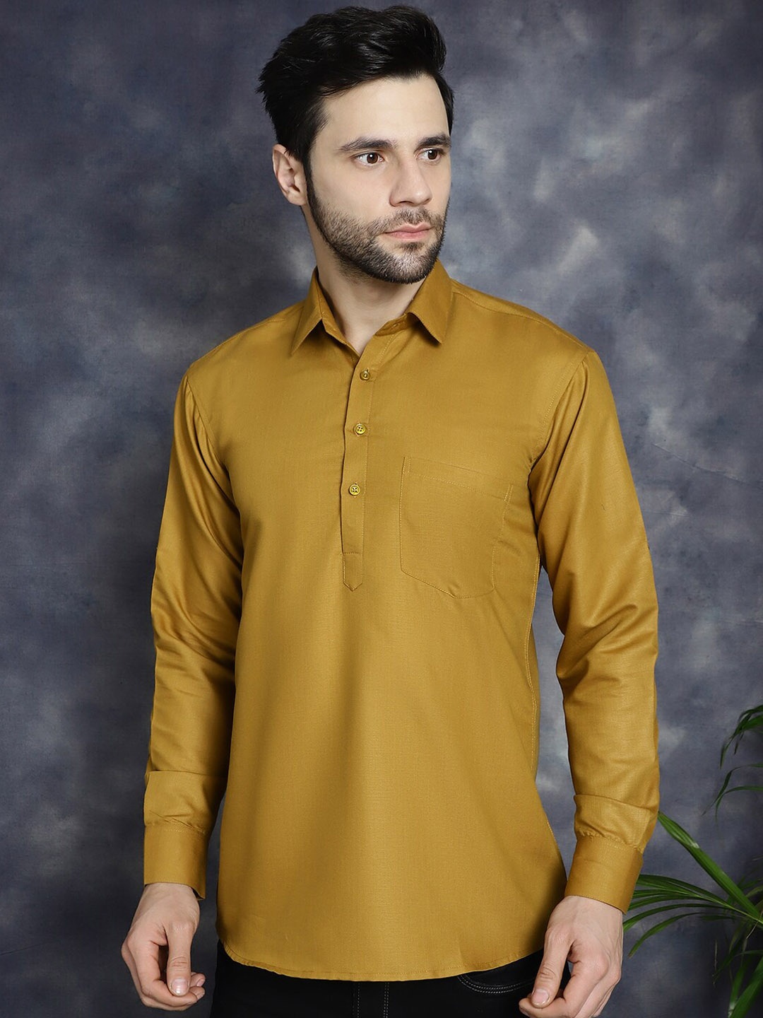 

Jompers Shirt Collar Long Sleeves Kurta, Mustard