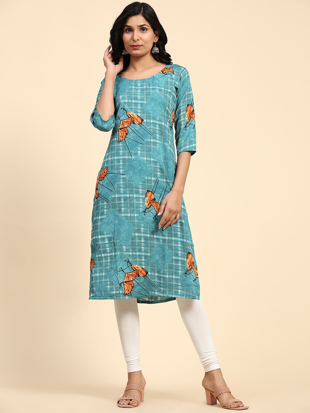 

Phenav Geometric Printed Round Neck Straight Kurta, Blue