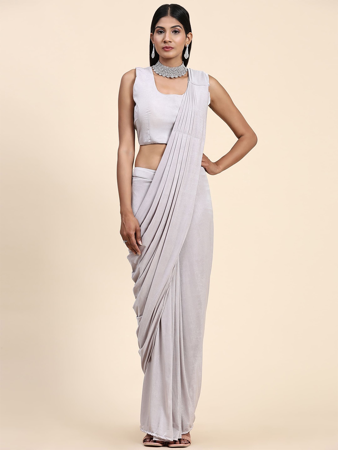 

AMOHA TRENDZ Lycra Ready to Wear Saree, Grey