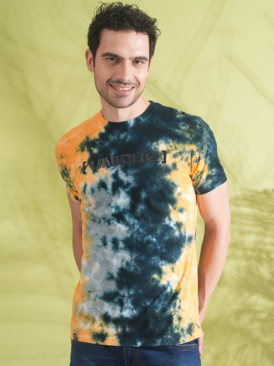 

Crocodile Tie & Dyed Round Neck Slim Fit T-shirt, Orange