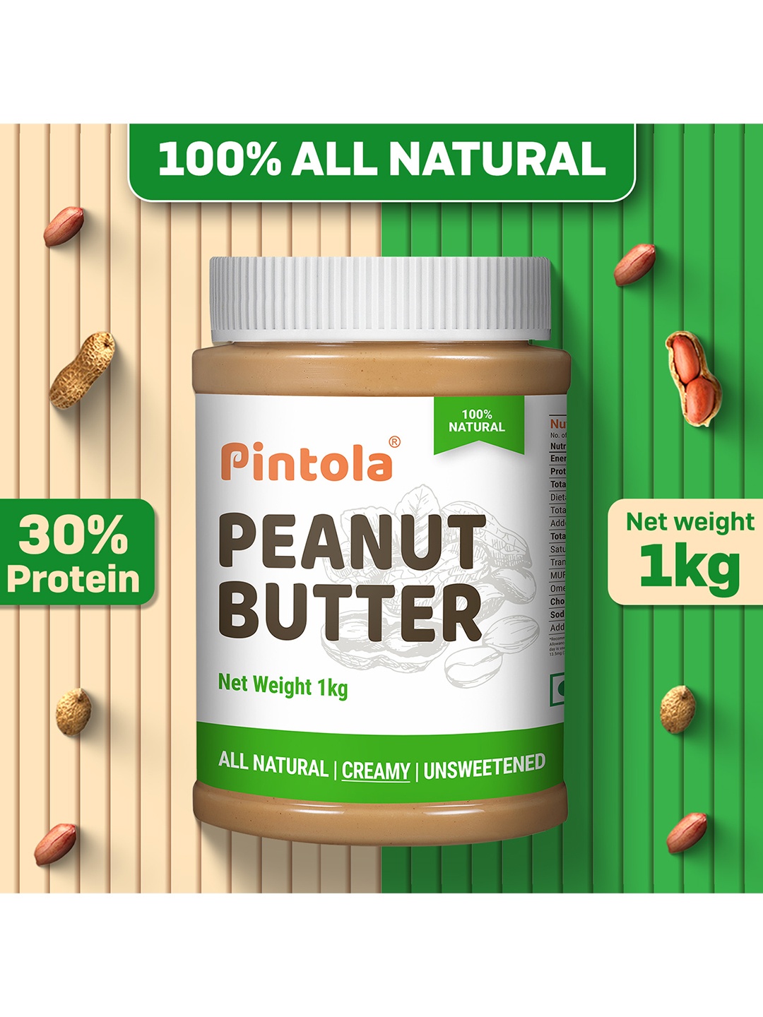 

Pintola All Natural Peanut Butter Creamy -1kg, White