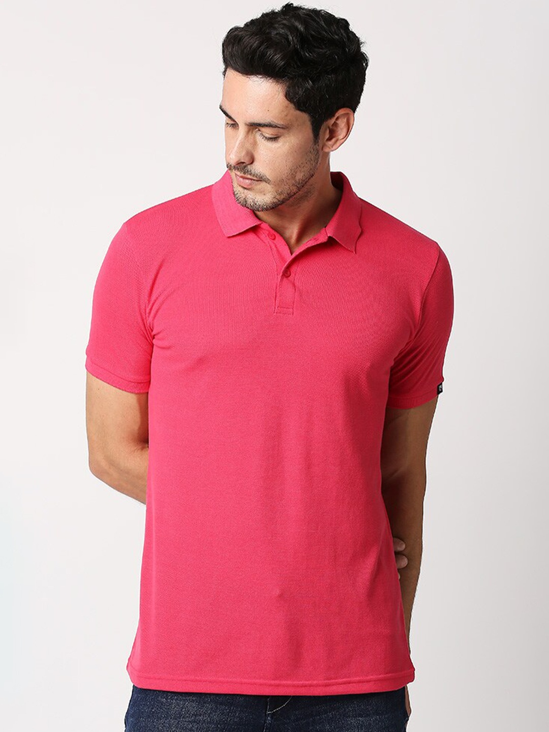 

Wear Your Opinion Men Polo Collar Neck Poly Cotton Button T-shirt, Pink