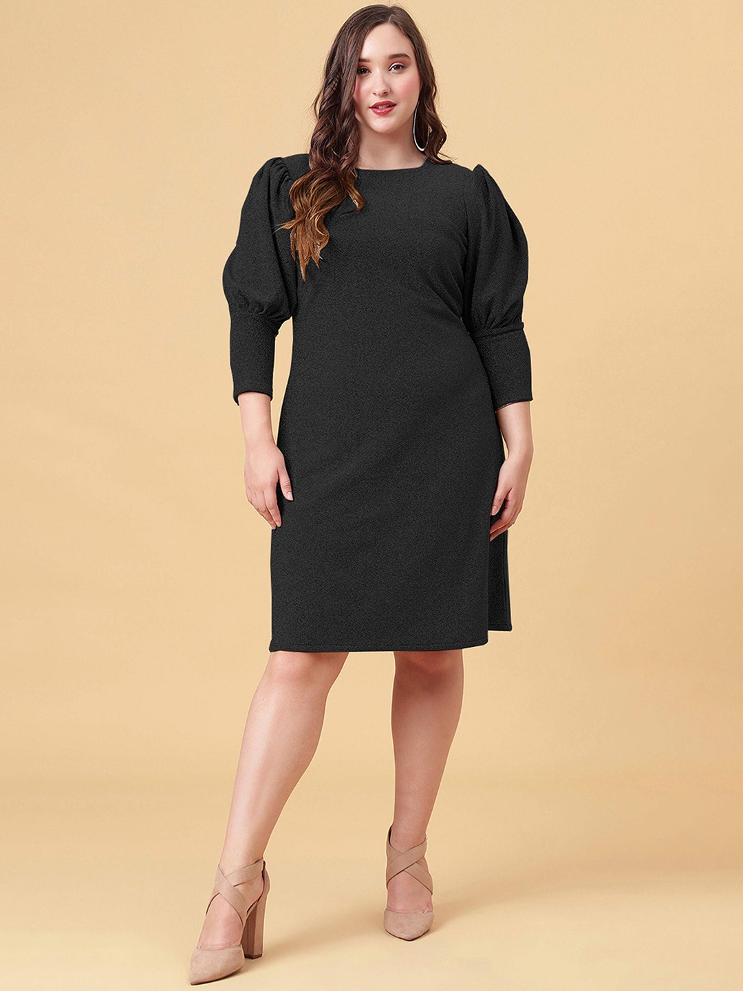 

Curvy Lane Plus Size Puff Sleeves Sheath Dress, Black