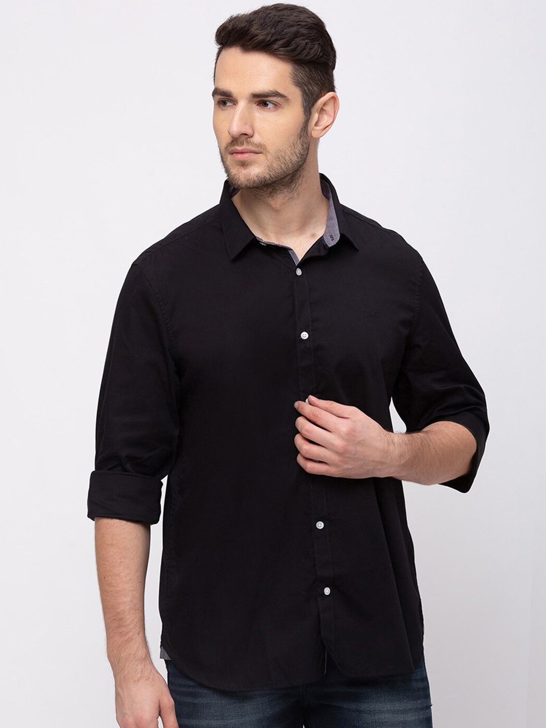 

Kenneth Cole Cotton Spread Collar Long Sleeves Opaque Casual Shirt, Black