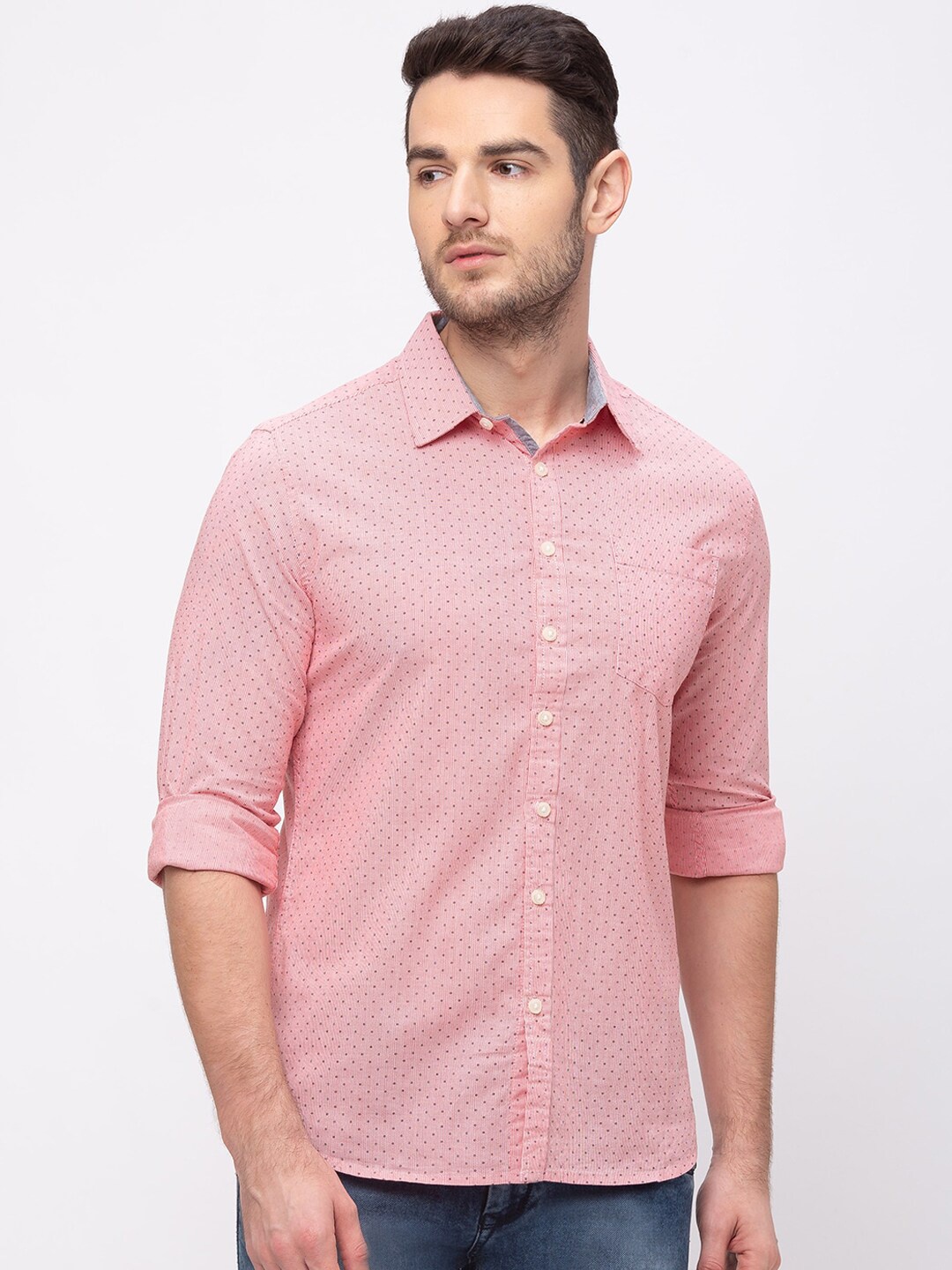 

Kenneth Cole Micro Ditsy Printed Cotton Spread Collar Long Sleeves Opaque Casual Shirt, Red