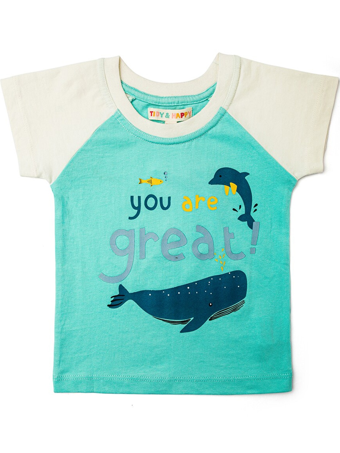

TIDY SLEEP Kids Typography Printed Round Neck Regular Sleeves Cotton Applique T-shirt, Sea green