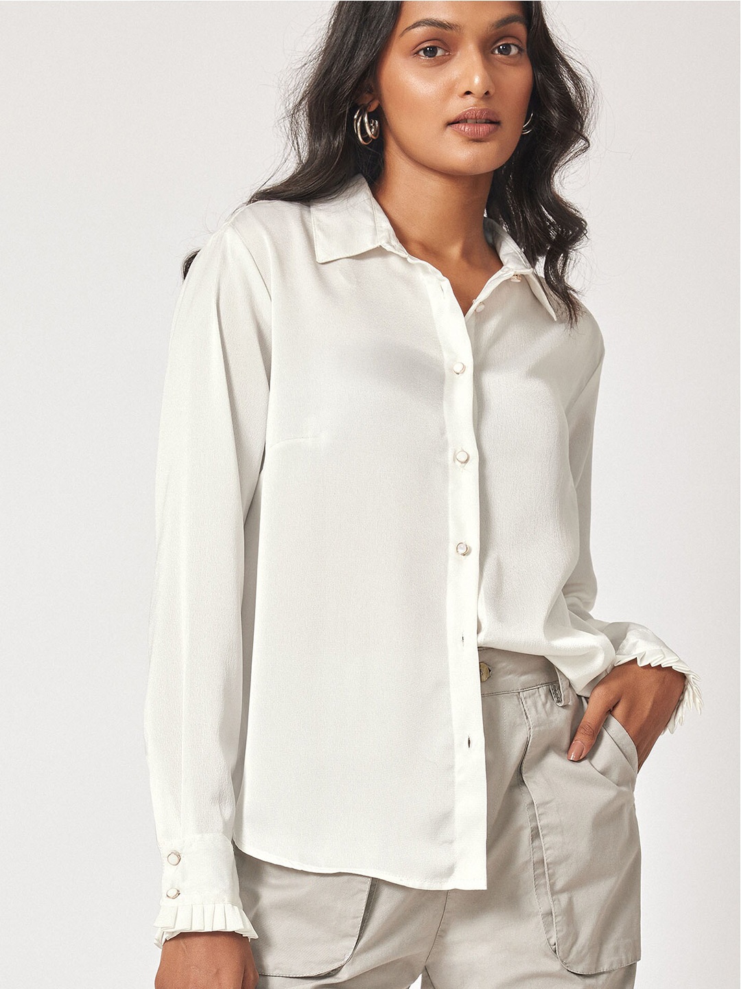 

The Label Life Satin Shirt Style Top, White